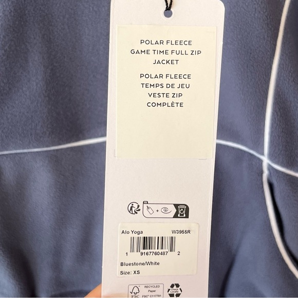 NWT ALO Yoga Polar Fleece Game Time Full-Zip Jacket Size XS Cropped Blue/White - Picture 4 of 12